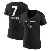 Bijan Robinson Atlanta Falcons Women's Team Wordmark Name & Number V-Neck T-Shirt - Black T-shirts