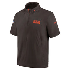 Cleveland Browns 2024 Sideline Coach Short Sleeve Half-Zip Hoodie Jacket - Brown Hoodies