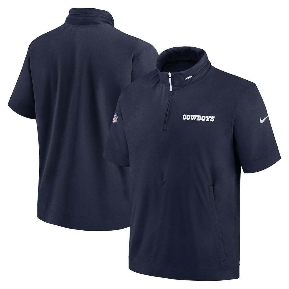 Dallas Cowboys 2024 Sideline Coach Short Sleeve Half-Zip Hoodie Jacket - Navy Hoodies