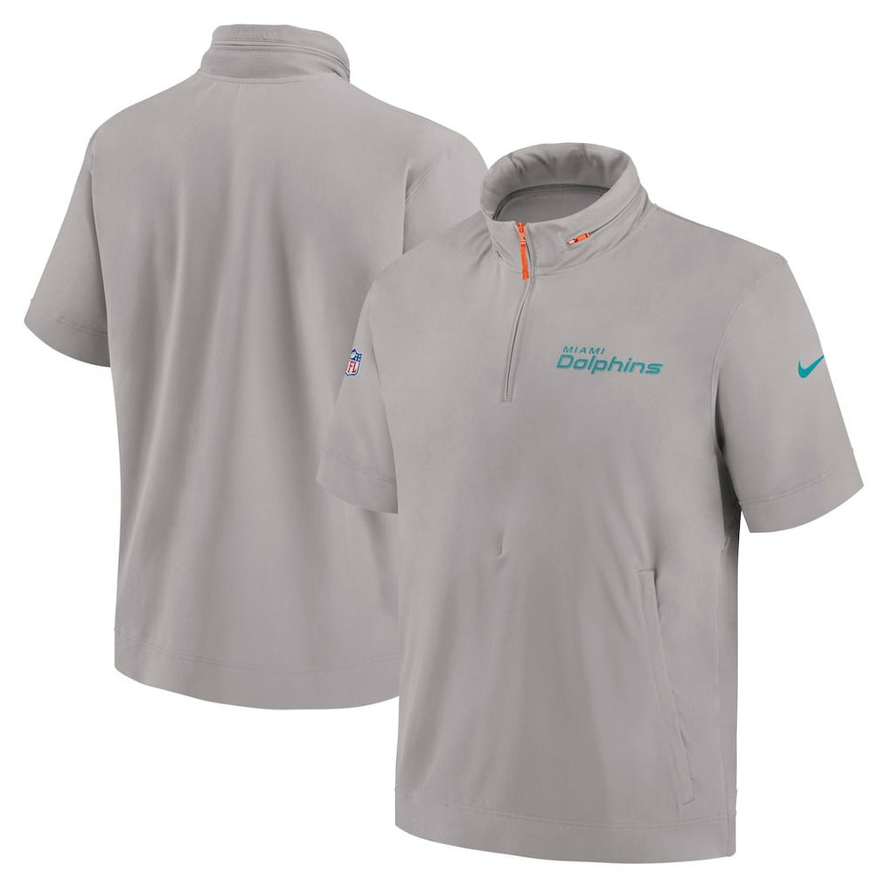Miami Dolphins 2024 Sideline Coach Short Sleeve Half-Zip Hoodie Jacket - Gray Hoodies