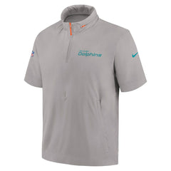 Miami Dolphins 2024 Sideline Coach Short Sleeve Half-Zip Hoodie Jacket - Gray Hoodies