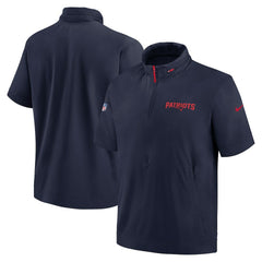 New England Patriots 2024 Sideline Coach Short Sleeve Half-Zip Hoodie Jacket - Navy Hoodies
