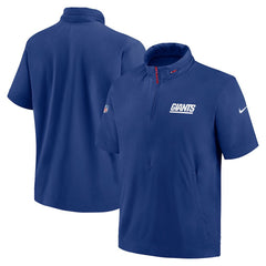 New York Giants 2024 Sideline Coach Short Sleeve Half-Zip Hoodie Jacket - Royal Hoodies