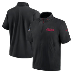 San Francisco 49ers 2024 Sideline Coach Short Sleeve Half-Zip Hoodie Jacket - Black Hoodies