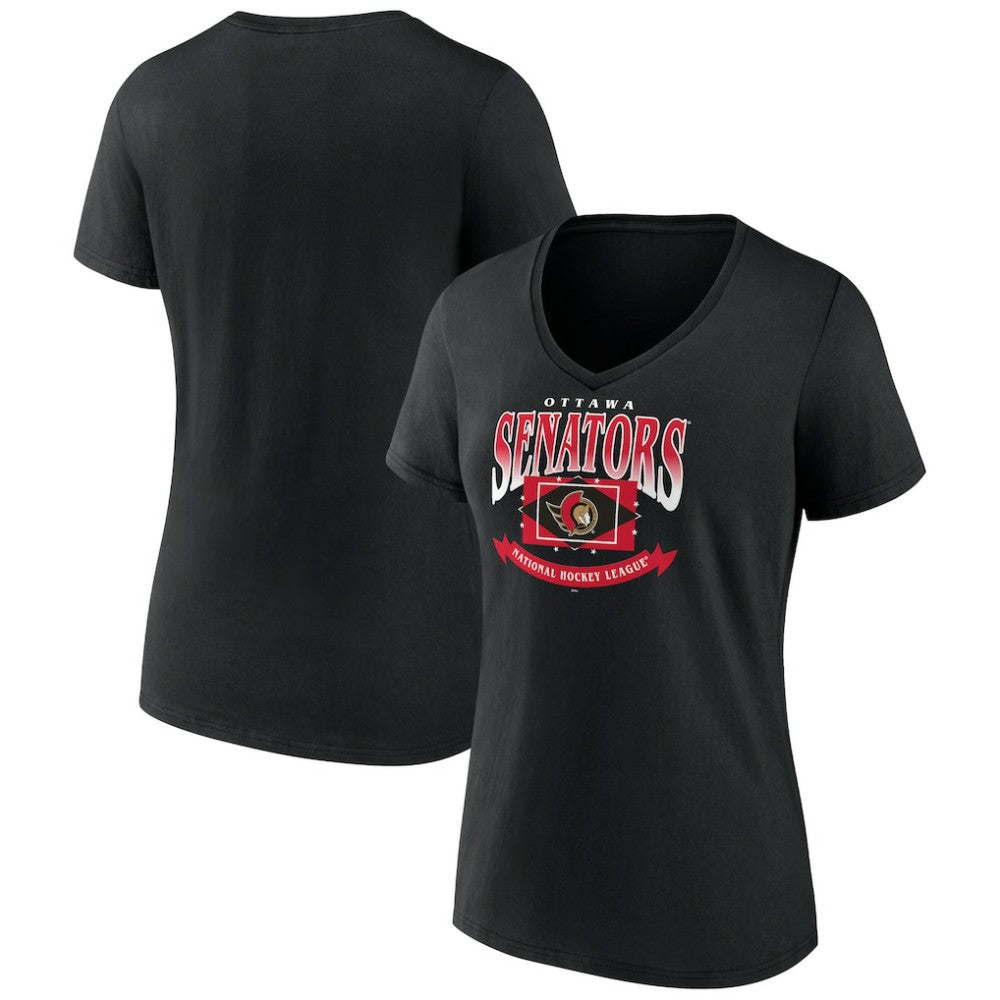 Ottawa Senators Women's Slapshot V-Neck T-Shirt - Black | US 200501597