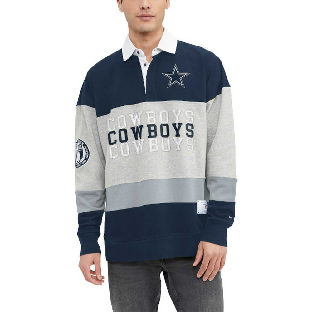 Dallas Cowboys Tommy Hilfiger Connor Oversized Rugby Long Sleeve Polo - Heather Gray/Navy