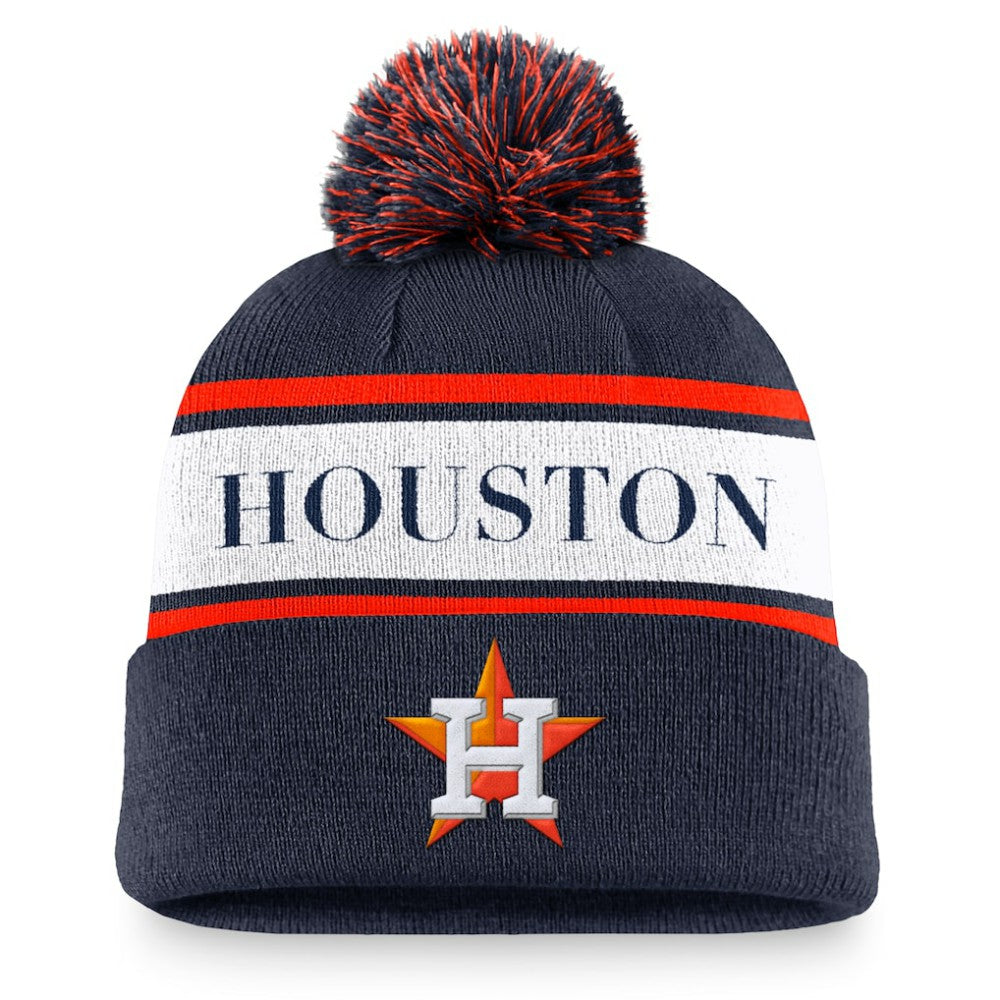 Houston Astros Nike Team Stripe Peak Cuffed Knit Hat with Pom - Navy Hats