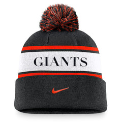 San Francisco Giants Nike Team Stripe Peak Cuffed Knit Hat with Pom - Black Hats