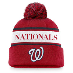 Washington Nationals Nike Team Stripe Peak Cuffed Knit Hat with Pom - Red Hats
