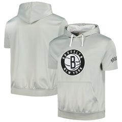 Brooklyn Nets Short Sleeve Pullover Hoodie Silver/White - Fanatics