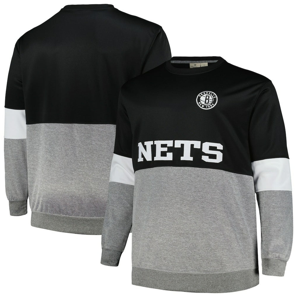 Brooklyn Nets Big & Tall Split Pullover Sweatshirt Black/Heather Gray - Fanatics