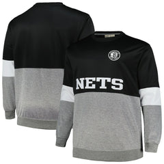 Brooklyn Nets Big & Tall Split Pullover Sweatshirt Black/Heather Gray - Fanatics