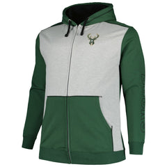Milwaukee Bucks Big & Tall Contrast Pieced Stitched Full-Zip Hoodie Hunter Green/Heather Gray - Fanatics outlet