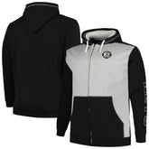 Brooklyn Nets Big & Tall Contrast Pieced Stitched Full-Zip Hoodie Black/Heather Gray - Fanatics