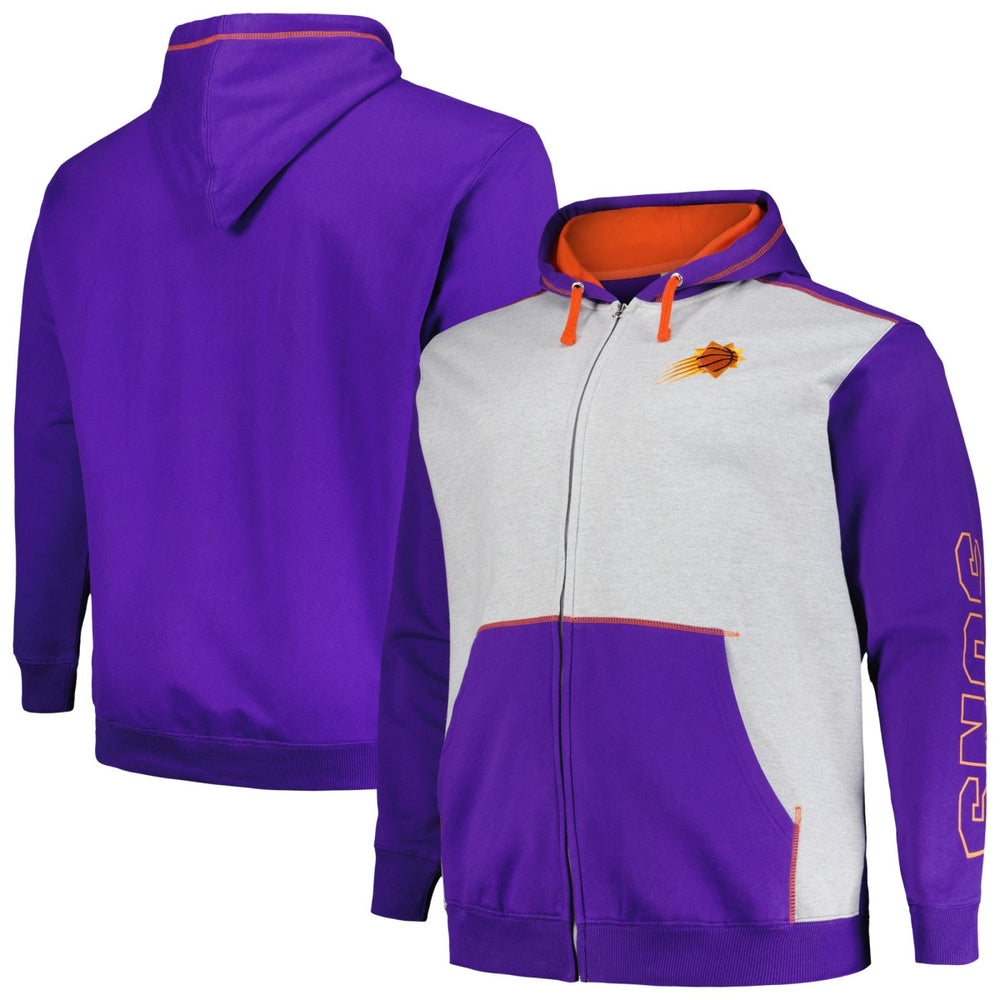 Phoenix Suns Big & Tall Contrast Pieced Stitched Full-Zip Hoodie Purple/Heather Gray - Fanatics
