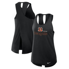 Cincinnati Bengals Women's Open-Back Crisscross Dri-FIT Tank Top - Black Tops