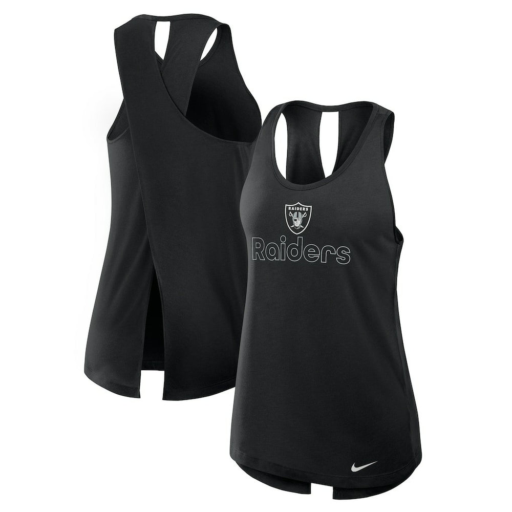 Las Vegas Raiders Women's Open-Back Crisscross Dri-FIT Tank Top - Black Tops