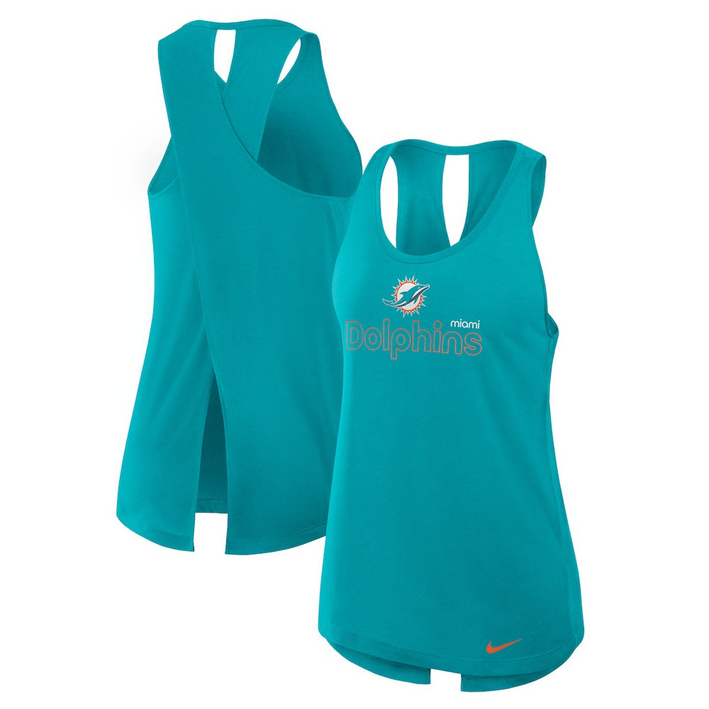 Miami Dolphins Women's Open-Back Crisscross Dri-FIT Tank Top - Aqua Tops