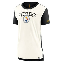 Pittsburgh Steelers Women's Wordmark Tri-Blend T-Shirt - Cream/Black T-shirts