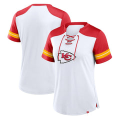 Kansas City Chiefs Women's Foiled Primary Lace-Up T-Shirt - White/Red T-shirts