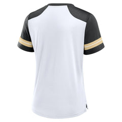 New Orleans Saints Women's Foiled Primary Lace-Up T-Shirt - White/Black T-shirts