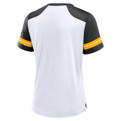 Pittsburgh Steelers Women's Foiled Primary Lace-Up T-Shirt - White/Black T-shirts