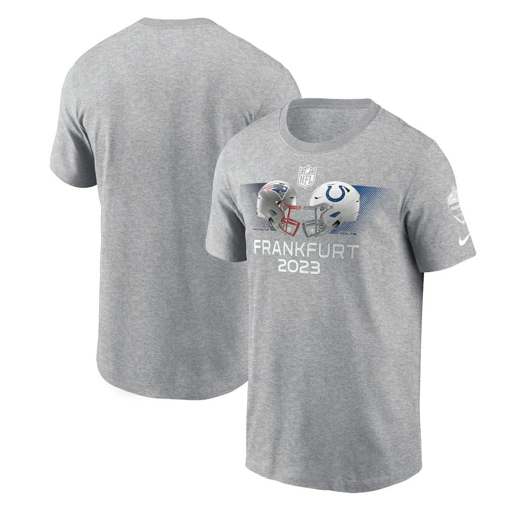 New England Patriots vs. Indianapolis Colts 2023 Frankfurt Game Essential T-Shirt - Heather Gray T-shirts