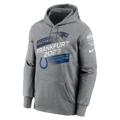 New England Patriots vs. Indianapolis Colts 2023 Frankfurt Game Pullover Hoodie - Heather Charcoal Hoodies