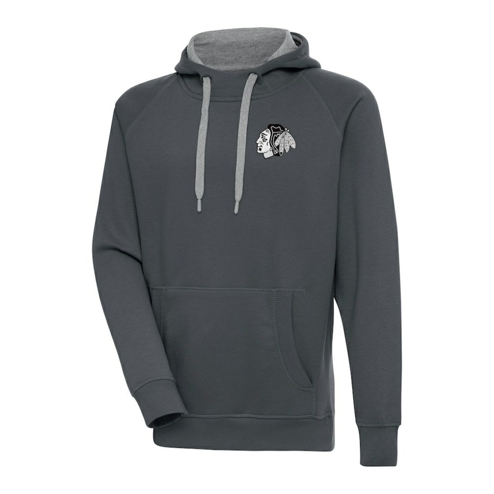 Chicago Blackhawks Antigua Metallic Logo Victory Pullover Hoodie - Charcoal | US 200544152