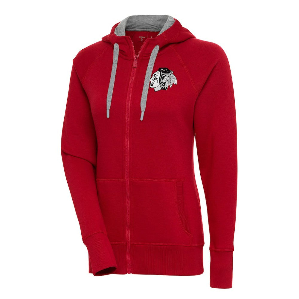 Chicago Blackhawks Antigua Women's Metallic Logo Victory Full-Zip Hoodie - Red | US 200544877