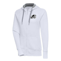 Colorado Avalanche Antigua Women's Metallic Logo Victory Full-Zip Hoodie - White | US 200544879