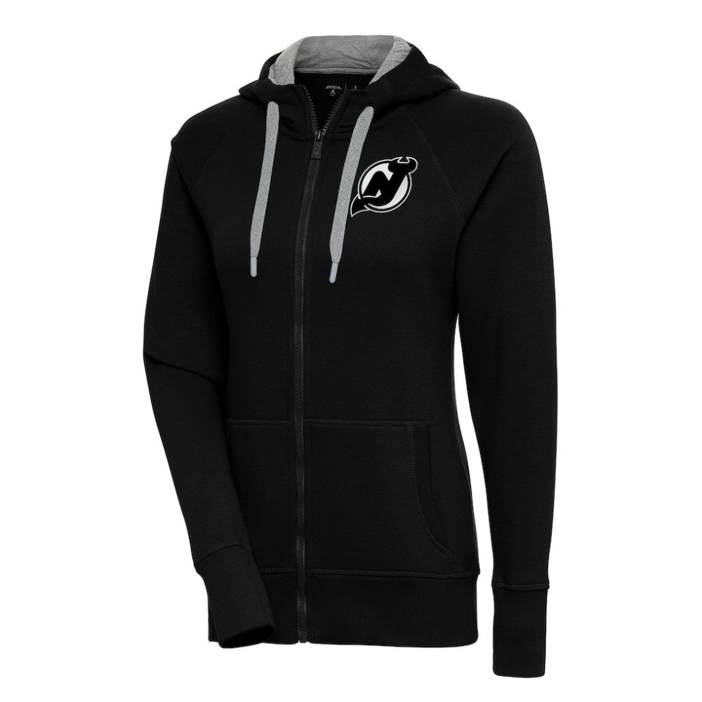 New Jersey Devils Antigua Women's Metallic Logo Victory Full-Zip Hoodie - Black | US 200544900