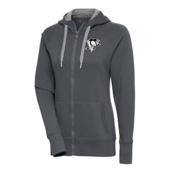 Pittsburgh Penguins Antigua Women's Metallic Logo Victory Full-Zip Hoodie - Charcoal | US 200544918
