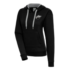 Minnesota Wild Antigua Women's Metallic Logo Victory Pullover Hoodie - Black | US 200545037