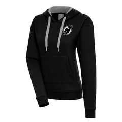 New Jersey Devils Antigua Women's Metallic Logo Victory Pullover Hoodie - Black | US 200545042