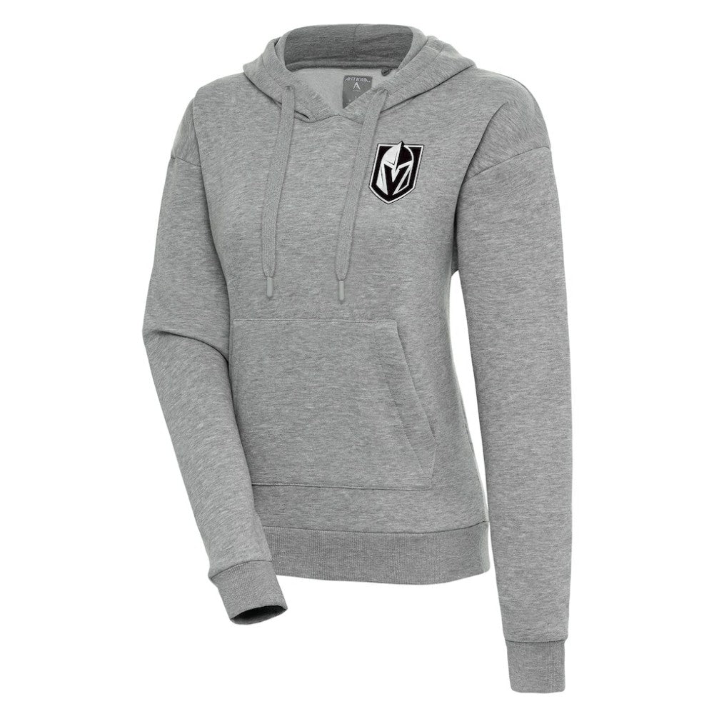 Vegas Golden Knights Antigua Women's Metallic Logo Victory Pullover Hoodie - Heather Gray | US 200545078