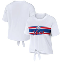 Philadelphia 76ers WEAR by Erin Andrews Women's Tie-Front T-Shirt White outlet