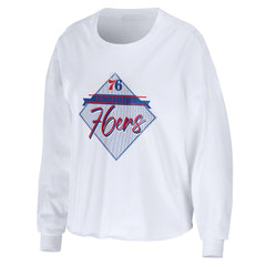 Philadelphia 76ers WEAR by Erin Andrews Women's Cropped Long Sleeve T-Shirt White