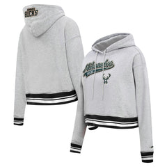 Milwaukee Bucks Pro Standard Women's Script Tail Cropped Pullover Hoodie Heather Gray outlet