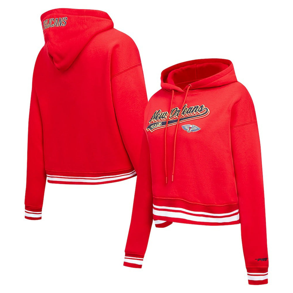 New Orleans Pelicans Pro Standard Women's Script Tail Cropped Pullover Hoodie Red