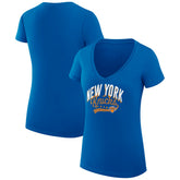 New York Knicks G-III 4Her by Carl Banks Women's Super-Slim Fit Lightweight Filigree Logo V-Neck T-Shirt Blue outlet