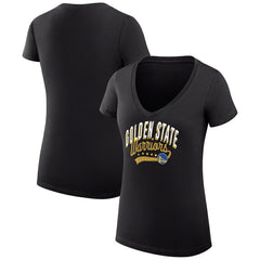 Golden State Warriors G-III 4Her by Carl Banks Women's Super-Slim Fit Lightweight Filigree Logo V-Neck T-Shirt Black