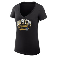 Golden State Warriors G-III 4Her by Carl Banks Women's Super-Slim Fit Lightweight Filigree Logo V-Neck T-Shirt Black