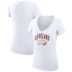 Cleveland Cavaliers G-III 4Her by Carl Banks Women's Super-Slim Fit Lightweight Filigree Logo V-Neck T-Shirt White