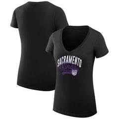 Sacramento Kings G-III 4Her by Carl Banks Women's Super-Slim Fit Lightweight Filigree Logo V-Neck T-Shirt Black