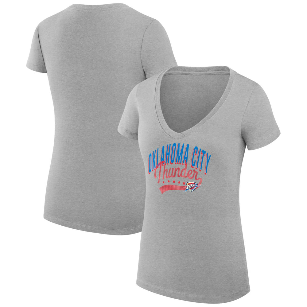 Oklahoma City Thunder G-III 4Her by Carl Banks Women's Super-Slim Fit Lightweight Filigree Logo V-Neck T-Shirt Heather Gray