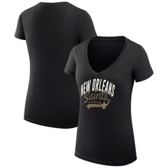 New Orleans Saints G-III 4Her by Carl Banks Women's Super-Slim Fit Lightweight Filigree Logo Lightweight V-Neck T-Shirt - Black