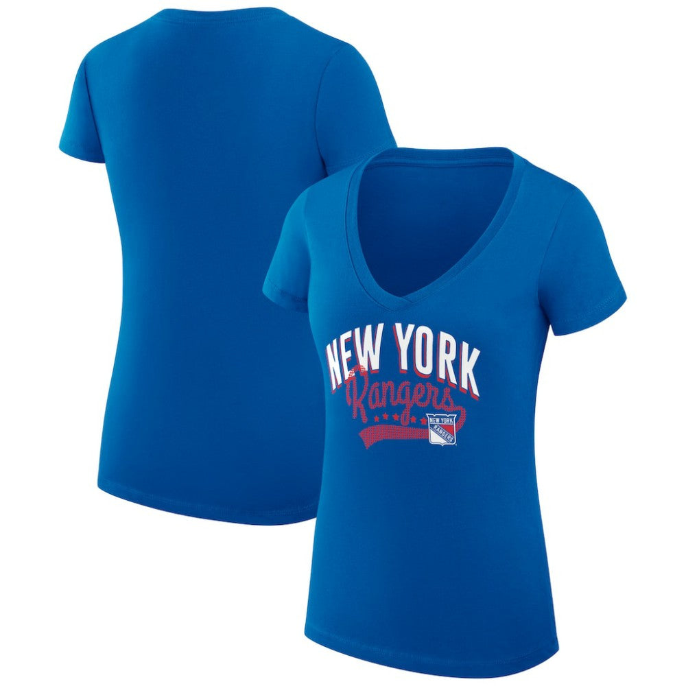 New York Rangers G-III 4Her by Carl Banks Women's Super-Slim Fit Lightweight Filigree Logo V-Neck T-Shirt – Blue | US 200559489