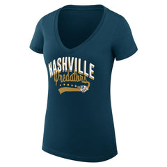 Nashville Predators G-III 4Her by Carl Banks Women's Super-Slim Fit Lightweight Filigree Logo V-Neck T-Shirt – Navy | US 200559496