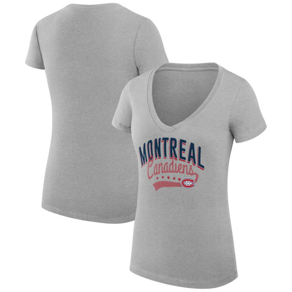 Montreal Canadiens G-III 4Her by Carl Banks Women's Super-Slim Fit Lightweight Filigree Logo V-Neck T-Shirt – Gray | US 200559534